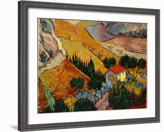 Landscape with House and Ploughman, 1889-Vincent van Gogh-Framed Giclee Print