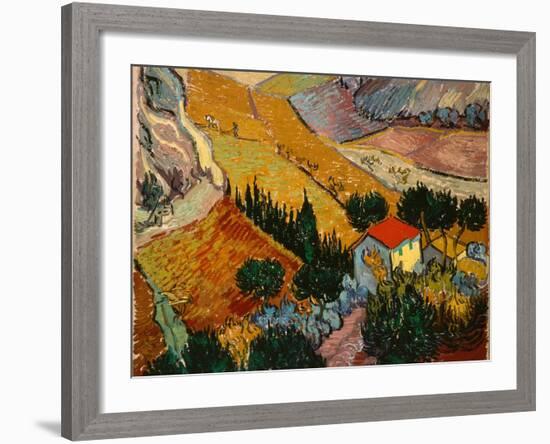 Landscape with House and Ploughman, 1889-Vincent van Gogh-Framed Giclee Print