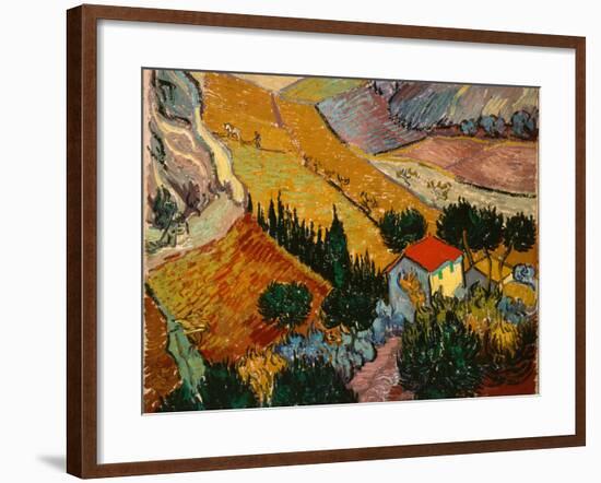 Landscape with House and Ploughman, 1889-Vincent van Gogh-Framed Giclee Print