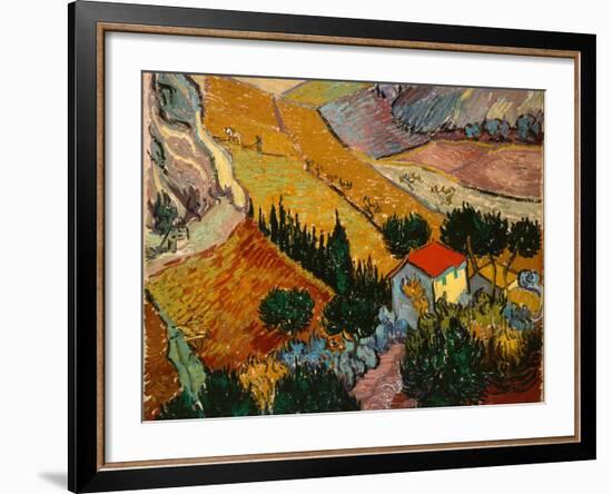 Landscape with House and Ploughman, 1889-Vincent van Gogh-Framed Giclee Print