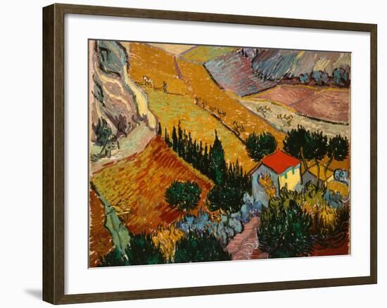 Landscape with House and Ploughman, 1889-Vincent van Gogh-Framed Giclee Print