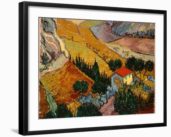 Landscape with House and Ploughman, 1889-Vincent van Gogh-Framed Giclee Print