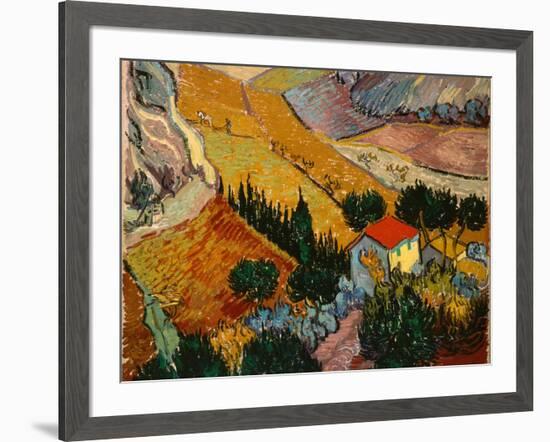 Landscape with House and Ploughman, 1889-Vincent van Gogh-Framed Giclee Print