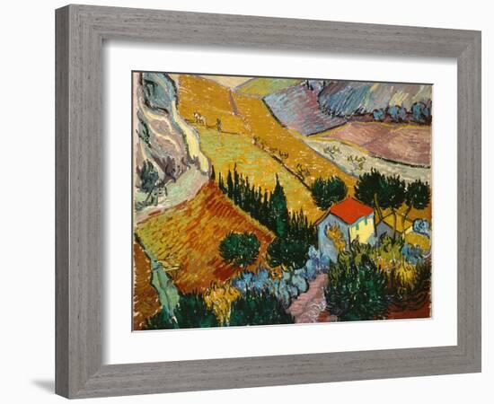 Landscape with House and Ploughman, 1889-Vincent van Gogh-Framed Giclee Print