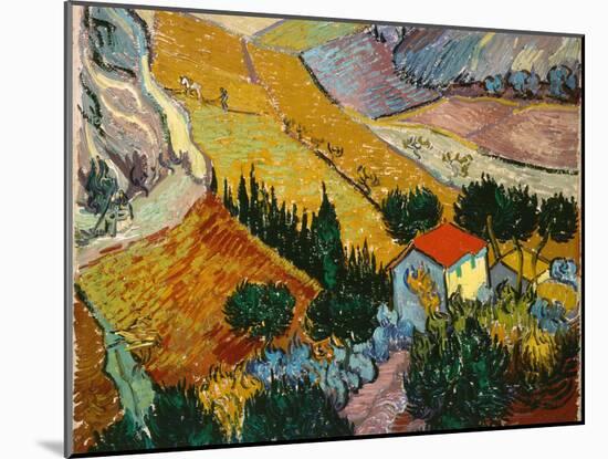 Landscape with House and Ploughman, 1889-Vincent van Gogh-Mounted Giclee Print