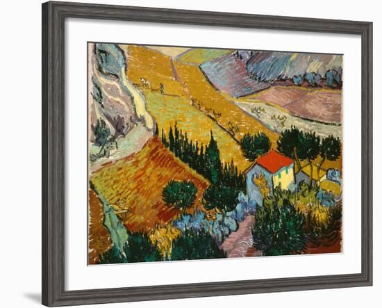 Landscape with House and Ploughman, 1889-Vincent van Gogh-Framed Giclee Print