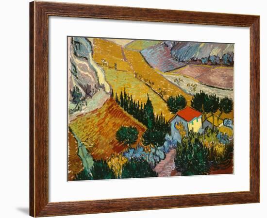 Landscape with House and Ploughman, 1889-Vincent van Gogh-Framed Giclee Print