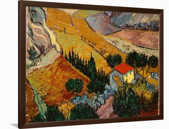 Landscape with House and Ploughman, 1889-Vincent van Gogh-Framed Giclee Print