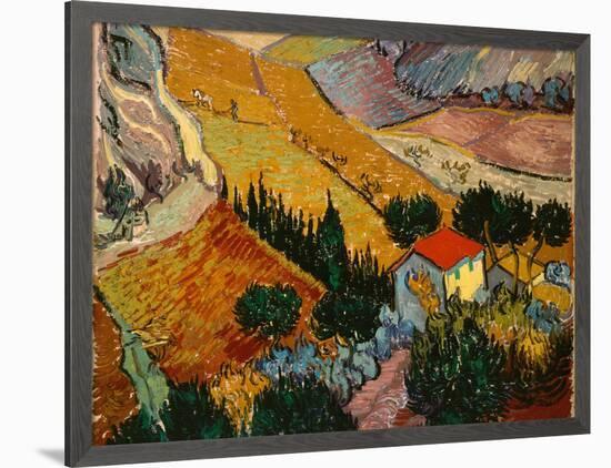 Landscape with House and Ploughman, 1889-Vincent van Gogh-Framed Giclee Print