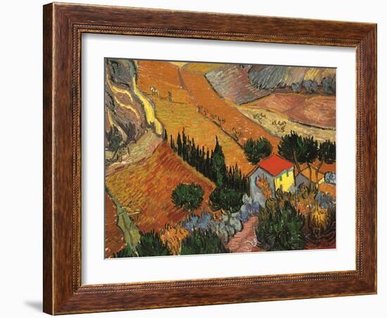 Landscape with House and Ploughman, 1889-Vincent van Gogh-Framed Giclee Print