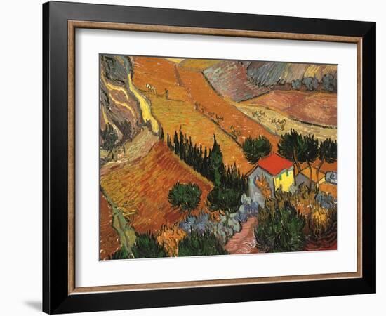 Landscape with House and Ploughman, 1889-Vincent van Gogh-Framed Giclee Print