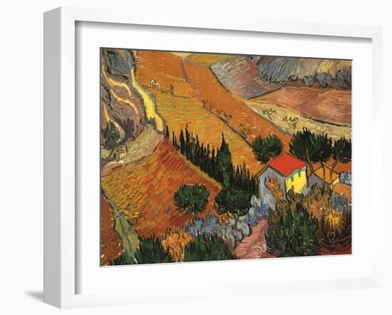 Landscape with House and Ploughman, 1889-Vincent van Gogh-Framed Giclee Print