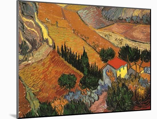 Landscape with House and Ploughman, 1889-Vincent van Gogh-Mounted Giclee Print