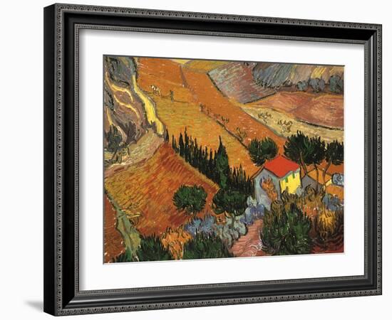 Landscape with House and Ploughman, 1889-Vincent van Gogh-Framed Giclee Print