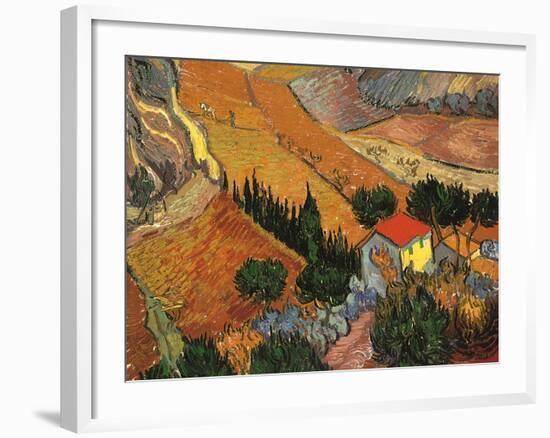 Landscape with House and Ploughman, 1889-Vincent van Gogh-Framed Giclee Print