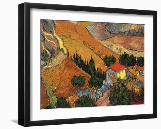 Landscape with House and Ploughman, 1889-Vincent van Gogh-Framed Premium Giclee Print