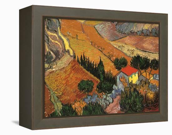 Landscape with House and Ploughman, 1889-Vincent van Gogh-Framed Premier Image Canvas