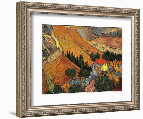 Landscape with House and Ploughman, 1889-Vincent van Gogh-Framed Giclee Print