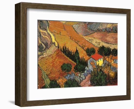 Landscape with House and Ploughman, 1889-Vincent van Gogh-Framed Giclee Print