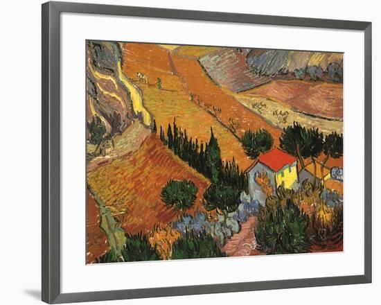 Landscape with House and Ploughman, 1889-Vincent van Gogh-Framed Giclee Print