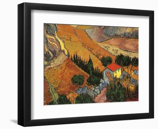 Landscape with House and Ploughman, 1889-Vincent van Gogh-Framed Premium Giclee Print