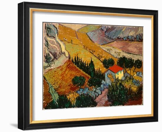 Landscape with House and Ploughman, 1889-Vincent van Gogh-Framed Giclee Print