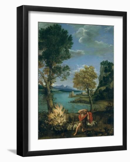 Landscape with Moses and the Burning Bush, 1610-16-Domenichino-Framed Giclee Print