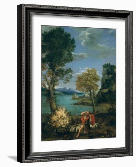 Landscape with Moses and the Burning Bush, 1610-16-Domenichino-Framed Giclee Print