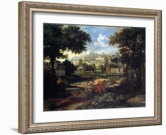 Landscape with Moses Saved from the Nile, Late 17th or 18th Century-Etienne Allegrain-Framed Giclee Print
