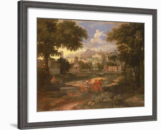 Landscape with Moses Saved from the River Nile-Etienne Allegrain-Framed Giclee Print