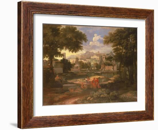 Landscape with Moses Saved from the River Nile-Etienne Allegrain-Framed Giclee Print