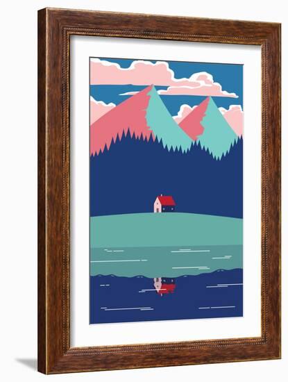 Landscape with Mountains, Trees, Clouds and a Country House Reflected in a Lake-Pedro Vila-Framed Premium Giclee Print