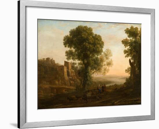 Landscape with Peasants Returning with Their Herds, c.1637-Claude Lorrain-Framed Giclee Print