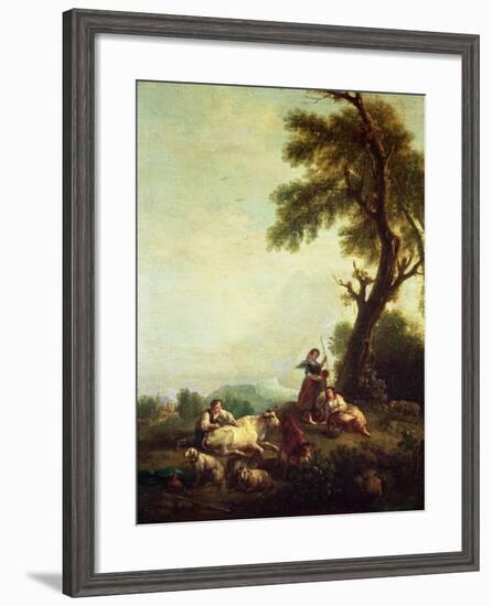 Landscape with Peasants Watching a Herd of Cattle-Francesco Zuccarelli-Framed Giclee Print