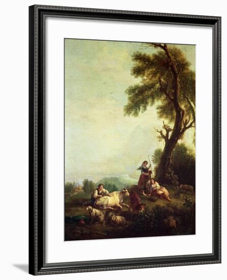 Landscape with Peasants Watching a Herd of Cattle-Francesco Zuccarelli-Framed Giclee Print