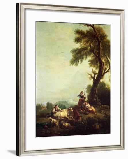 Landscape with Peasants Watching a Herd of Cattle-Francesco Zuccarelli-Framed Giclee Print