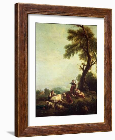 Landscape with Peasants Watching a Herd of Cattle-Francesco Zuccarelli-Framed Giclee Print