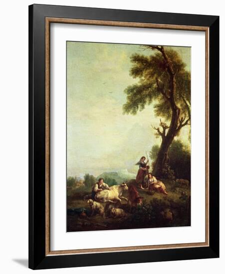 Landscape with Peasants Watching a Herd of Cattle-Francesco Zuccarelli-Framed Giclee Print