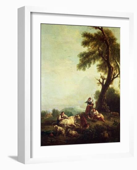 Landscape with Peasants Watching a Herd of Cattle-Francesco Zuccarelli-Framed Giclee Print