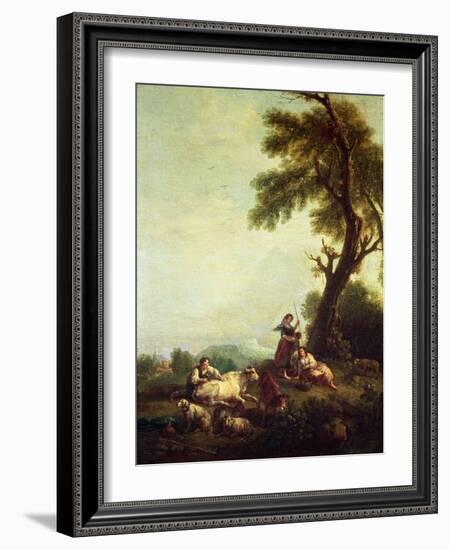 Landscape with Peasants Watching a Herd of Cattle-Francesco Zuccarelli-Framed Giclee Print