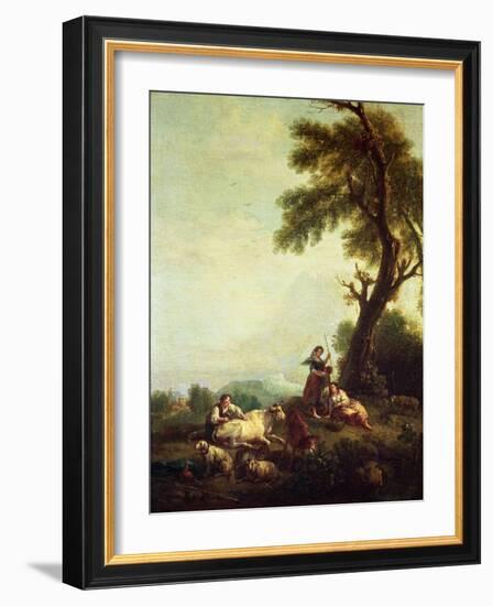 Landscape with Peasants Watching a Herd of Cattle-Francesco Zuccarelli-Framed Giclee Print