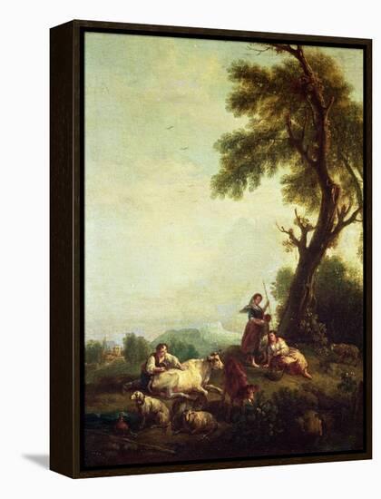 Landscape with Peasants Watching a Herd of Cattle-Francesco Zuccarelli-Framed Premier Image Canvas