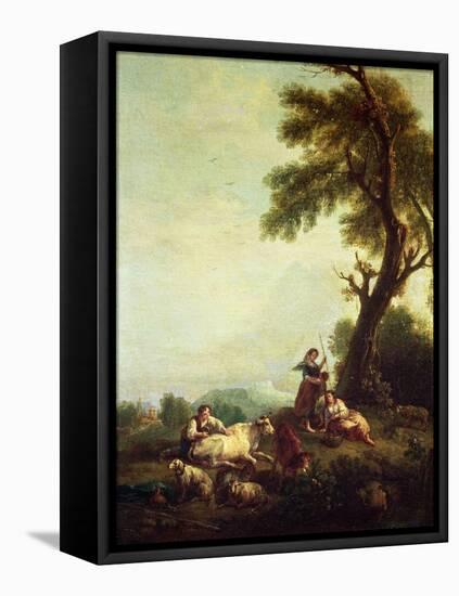 Landscape with Peasants Watching a Herd of Cattle-Francesco Zuccarelli-Framed Premier Image Canvas