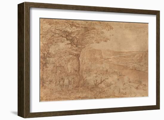 Landscape with Pilgrims (Pen & Brown Ink on Paper)-Pieter the Elder Bruegel-Framed Giclee Print