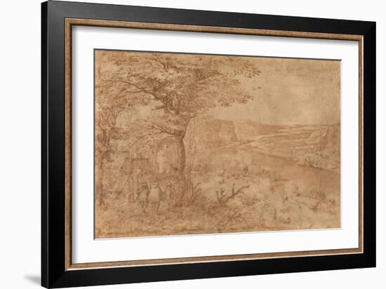 Landscape with Pilgrims (Pen & Brown Ink on Paper)-Pieter the Elder Bruegel-Framed Giclee Print