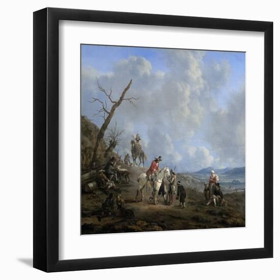 Landscape with Riders, Hunters and Peasants-Johannes Lingelbach-Framed Art Print