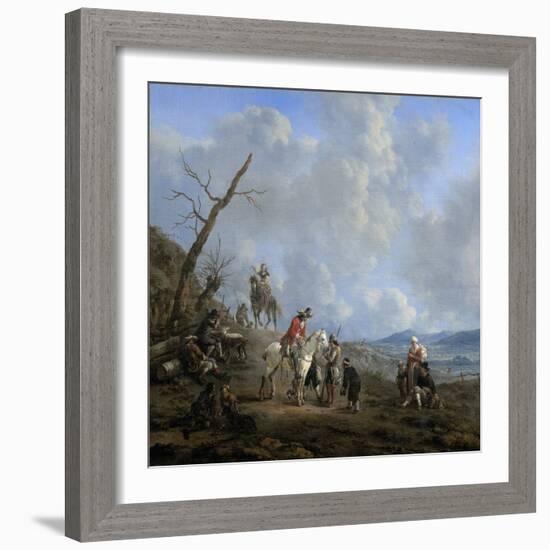 Landscape with Riders, Hunters and Peasants-Johannes Lingelbach-Framed Art Print