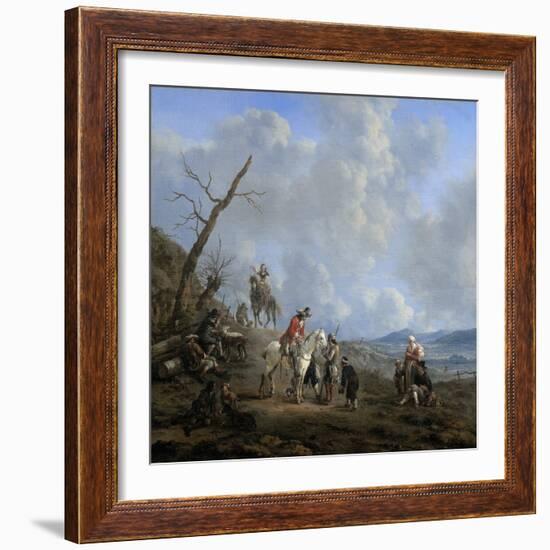 Landscape with Riders, Hunters and Peasants-Johannes Lingelbach-Framed Art Print