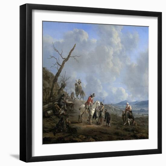 Landscape with Riders, Hunters and Peasants-Johannes Lingelbach-Framed Art Print