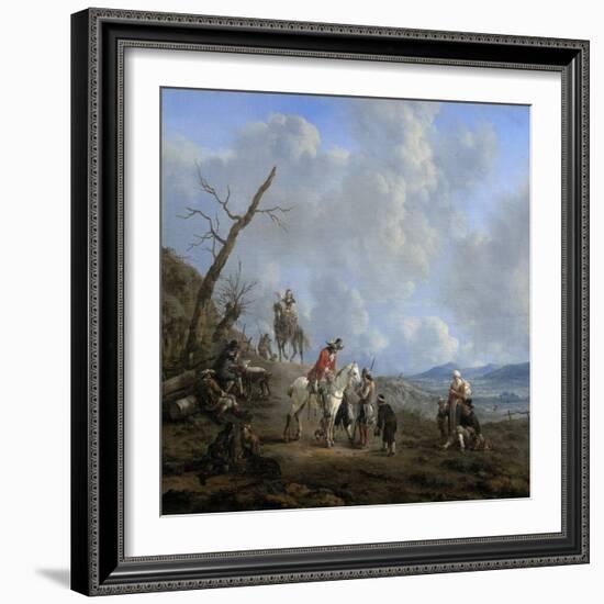 Landscape with Riders, Hunters and Peasants-Johannes Lingelbach-Framed Art Print